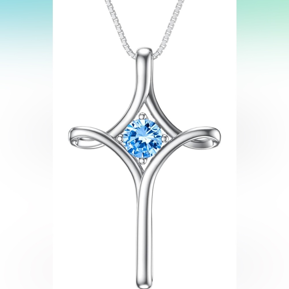 Sterling Silver and Aquamarine Cross Necklace